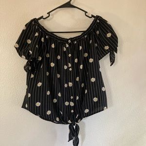 Paper moon Black Off-the-shoulder top w/ daises